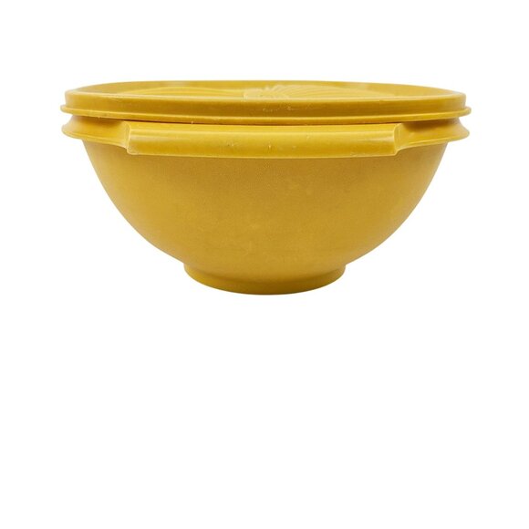 Vintage Tupperware Bowl Square Servalier Harvest Gold Sunburst Lid 6 cup Yellow - Picture 3 of 12